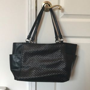 Coach black and silver leather purse